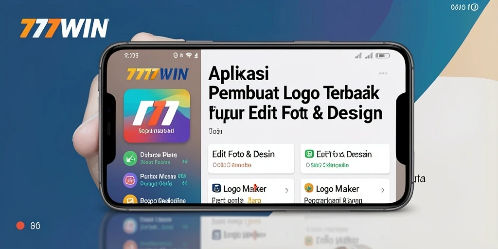 Screenshot menunjukkan antarmuka aplikasi pembuat logo 777WIN yang intuitif.