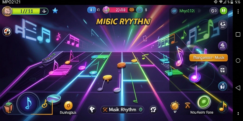 Antarmuka utama MPO2121 yang menarik dengan fungsi Musik Rhythm yang interaktif.