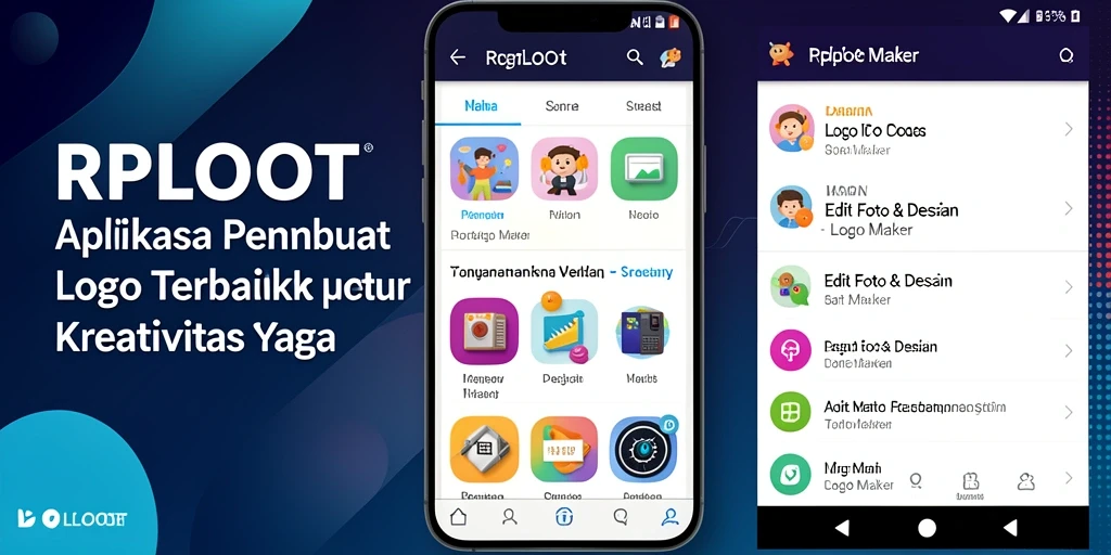 Tampilan antarmuka aplikasi RPLOOT dengan berbagai pilihan desain logo.