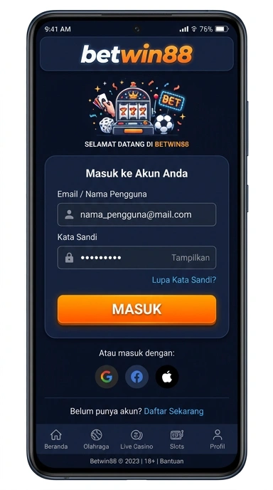 Tampilan halaman login betwin88